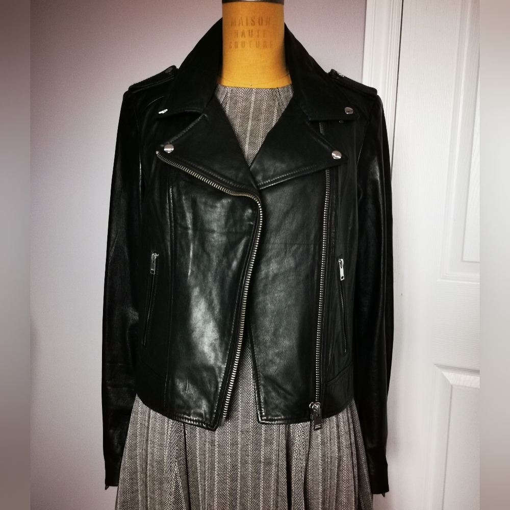 Dark Navy Lamarque Leather Jacket